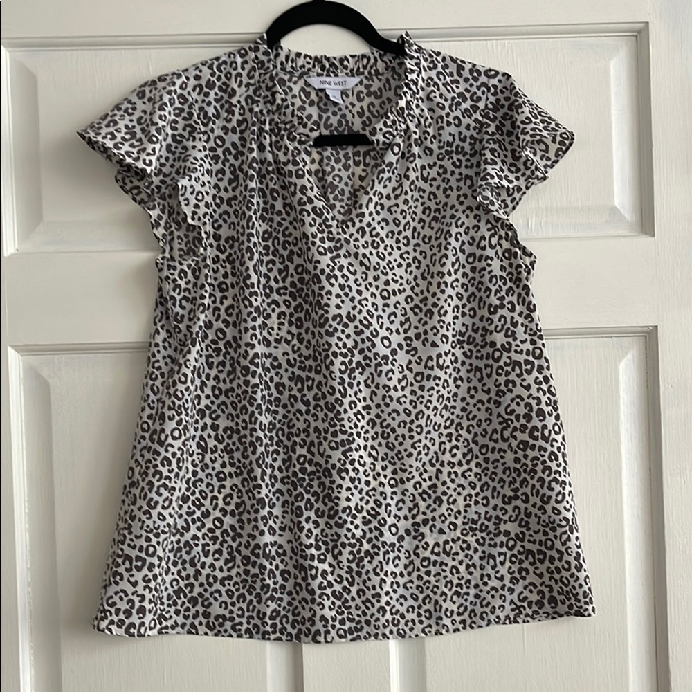 Nine West Black and White Ruffled Blouse